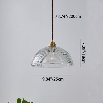 Striped Glass Pendant Light in Industrial Contemporary Style with Dome Shade
