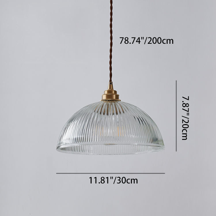 Striped Glass Pendant Light in Industrial Contemporary Style with Dome Shade