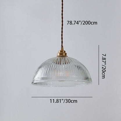 Striped Glass Pendant Light in Industrial Contemporary Style with Dome Shade