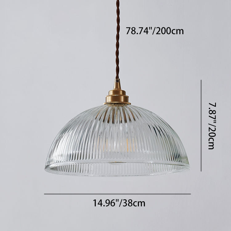 Striped Glass Pendant Light in Industrial Contemporary Style with Dome Shade