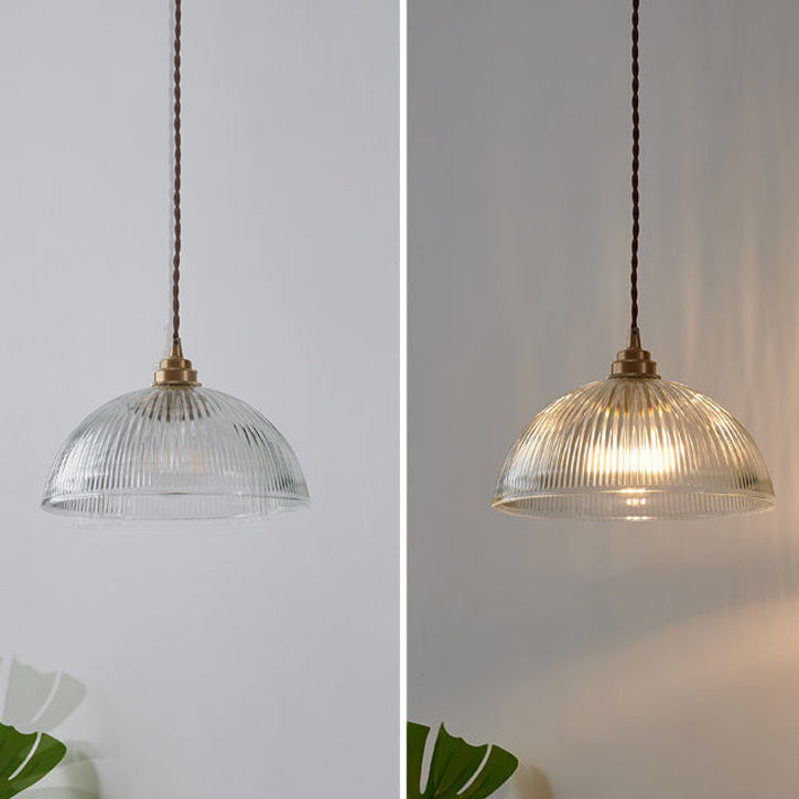 Striped Glass Pendant Light in Industrial Contemporary Style with Dome Shade