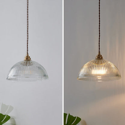 Striped Glass Pendant Light in Industrial Contemporary Style with Dome Shade
