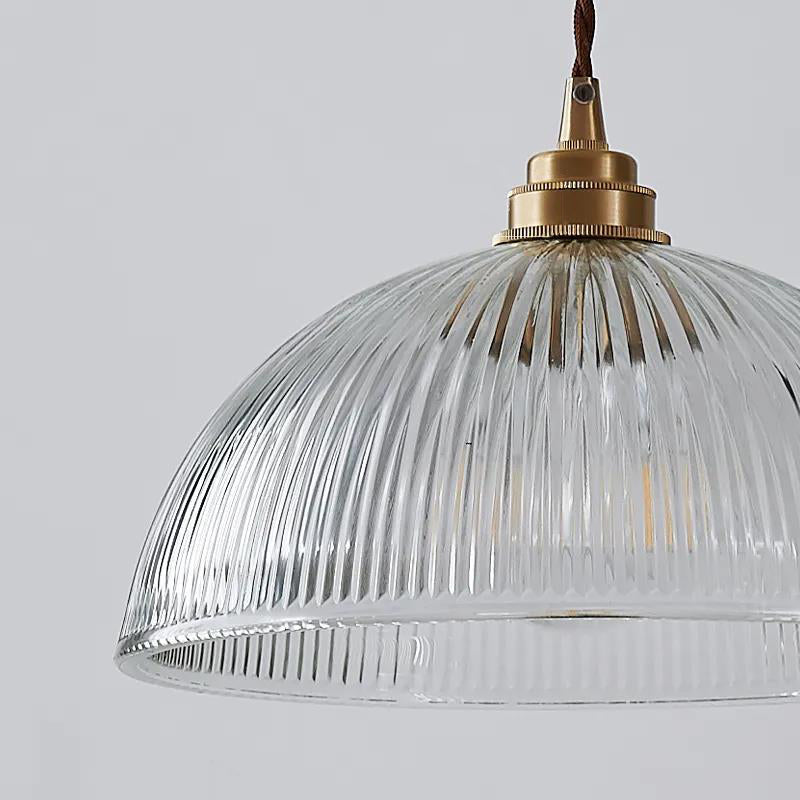 Striped Glass Pendant Light in Industrial Contemporary Style with Dome Shade