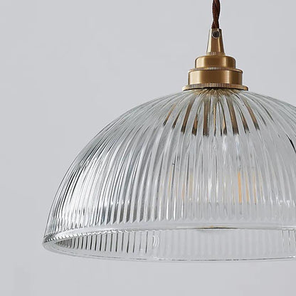 Striped Glass Pendant Light in Industrial Contemporary Style with Dome Shade
