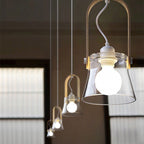 Modern Minimalist Cylinder Glass Wood Iron 1-Light Pendant Light For Living Room