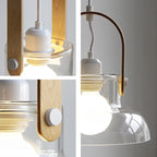 Modern Minimalist Cylinder Glass Wood Iron 1-Light Pendant Light For Living Room