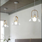 Modern Minimalist Cylinder Glass Wood Iron 1-Light Pendant Light For Living Room