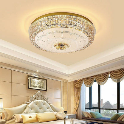 Modern Luxury Round Crystal Glass Acrylic Metal LED Flush Mount Ceiling Light for Bedroom