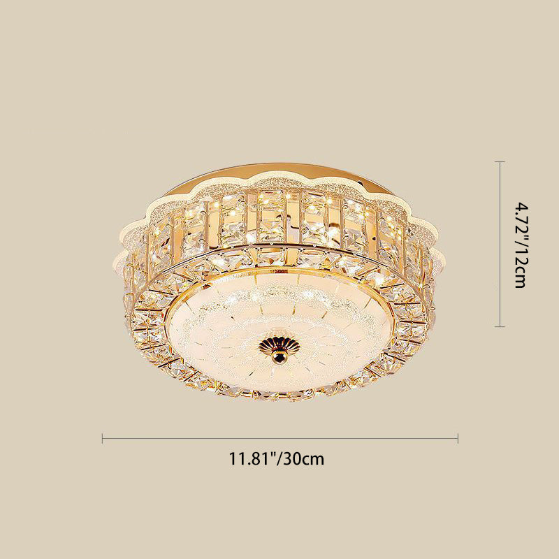 Modern Luxury Round Crystal Glass Acrylic Metal LED Flush Mount Ceiling Light for Bedroom