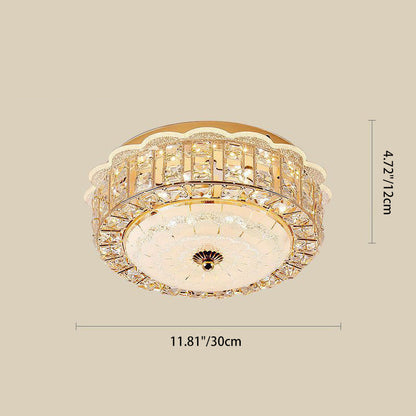 Modern Luxury Round Crystal Glass Acrylic Metal LED Flush Mount Ceiling Light for Bedroom