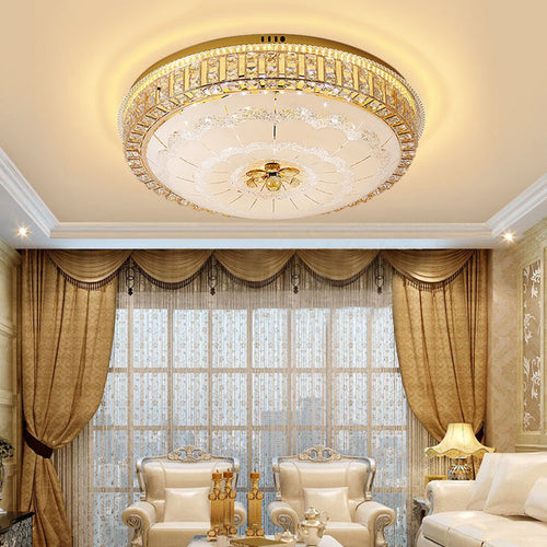 Modern Luxury Round Crystal Glass Acrylic Metal LED Flush Mount Ceiling Light for Bedroom