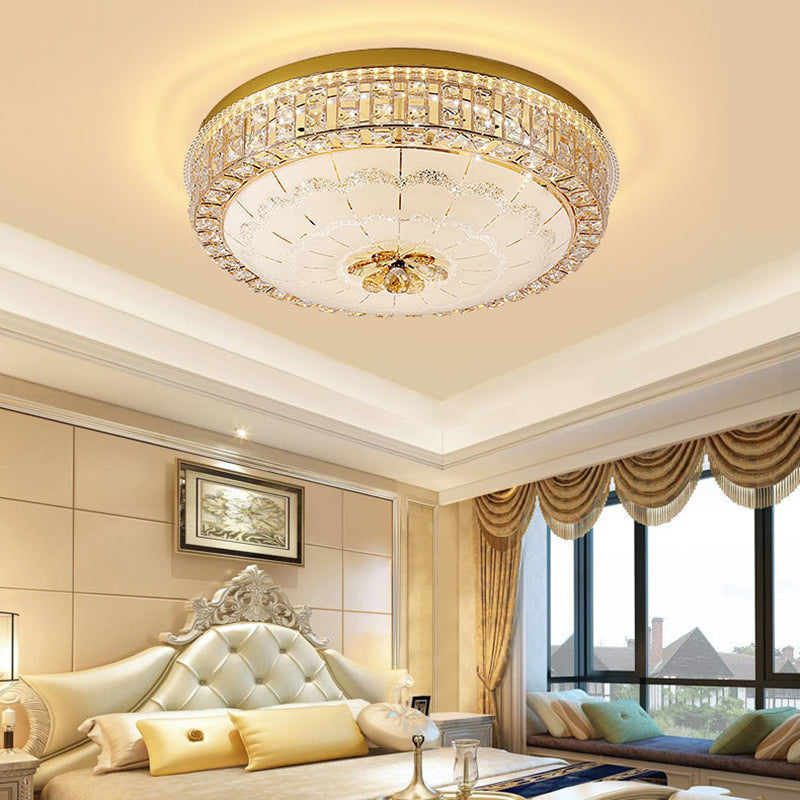 Modern Luxury Round Crystal Glass Acrylic Metal LED Flush Mount Ceiling Light for Bedroom
