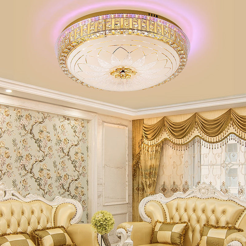 Modern Luxury Round Crystal Glass Acrylic Metal LED Flush Mount Ceiling Light for Bedroom