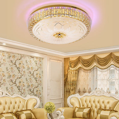 Modern Luxury Round Crystal Glass Acrylic Metal LED Flush Mount Ceiling Light for Bedroom
