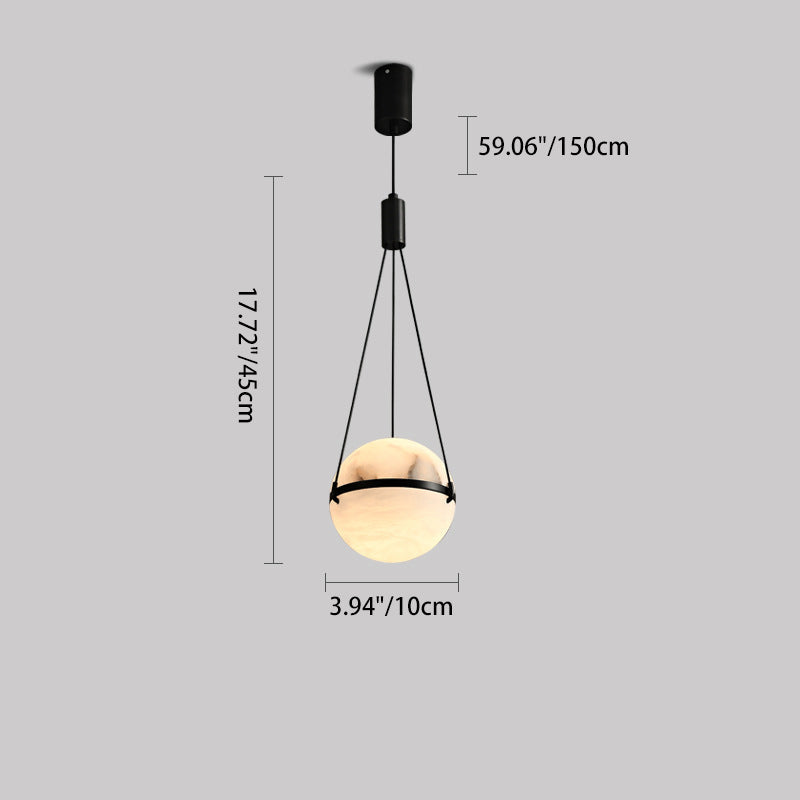 Modern Art Deco Sophisticated Spherical Copper Marble LED Pendant Light For Bedroom