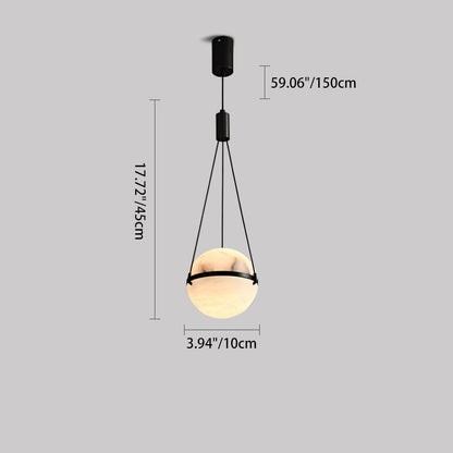Modern Art Deco Sophisticated Spherical Copper Marble LED Pendant Light For Bedroom