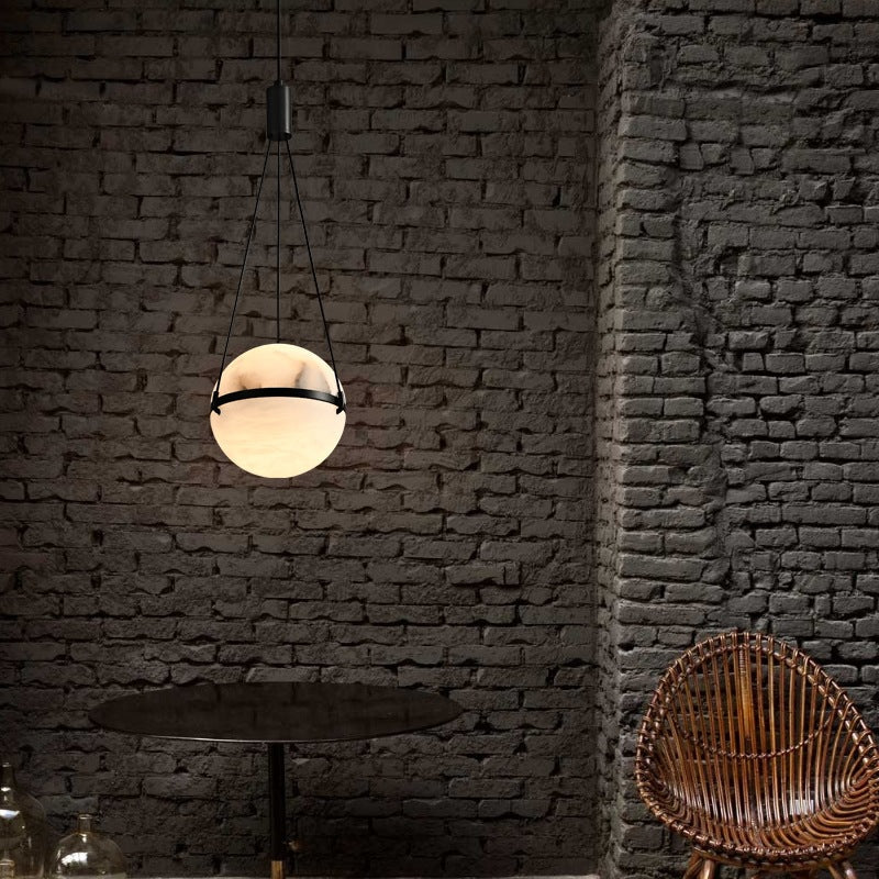 Modern Art Deco Sophisticated Spherical Copper Marble LED Pendant Light For Bedroom