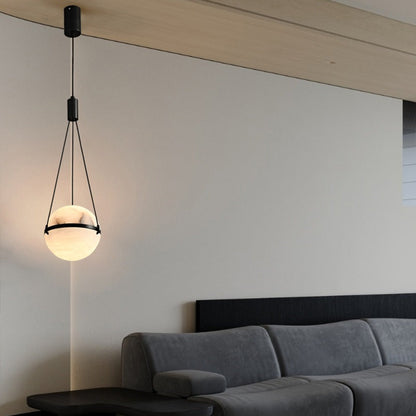 Modern Art Deco Sophisticated Spherical Copper Marble LED Pendant Light For Bedroom