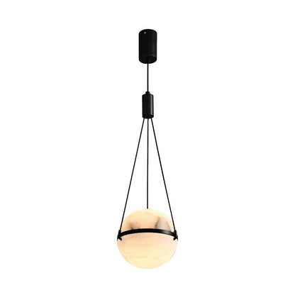 Modern Art Deco Sophisticated Spherical Copper Marble LED Pendant Light For Bedroom