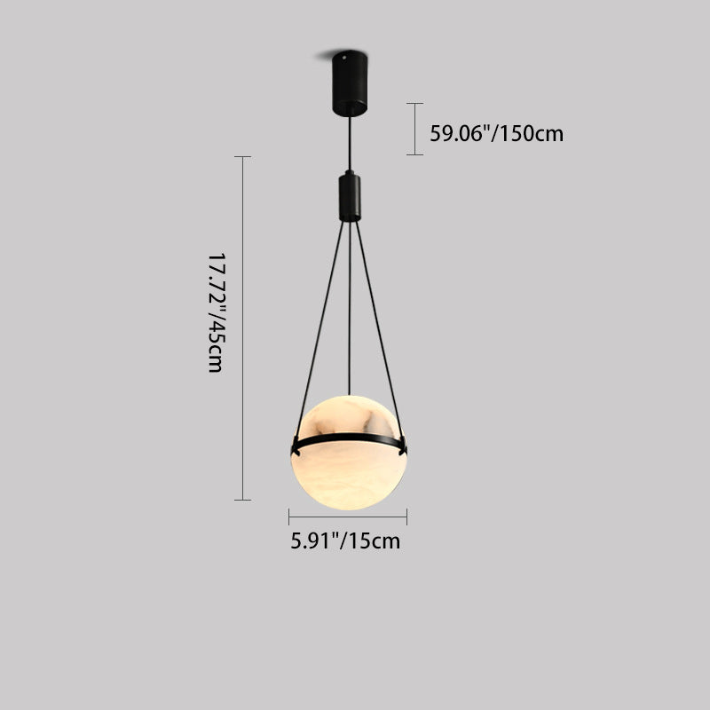 Modern Art Deco Sophisticated Spherical Copper Marble LED Pendant Light For Bedroom