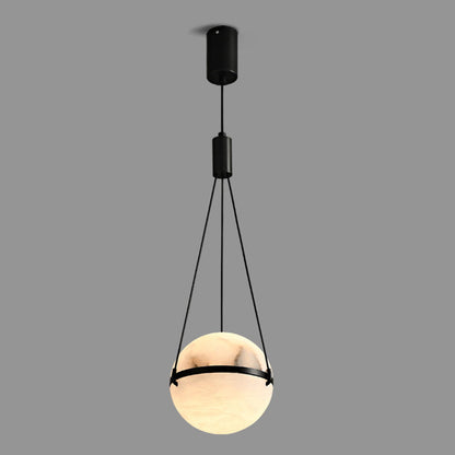 Modern Art Deco Sophisticated Spherical Copper Marble LED Pendant Light For Bedroom