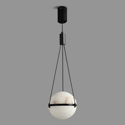 Modern Art Deco Sophisticated Spherical Copper Marble LED Pendant Light For Bedroom