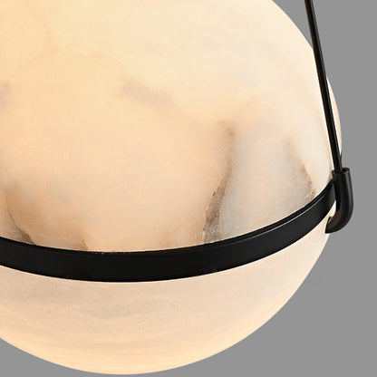 Modern Art Deco Sophisticated Spherical Copper Marble LED Pendant Light For Bedroom