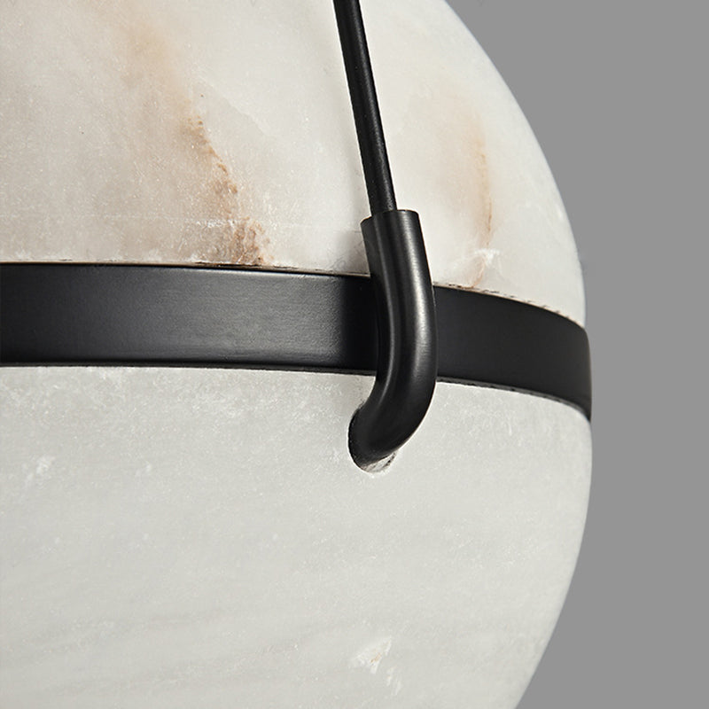 Modern Art Deco Sophisticated Spherical Copper Marble LED Pendant Light For Bedroom