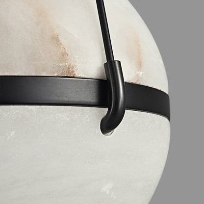 Modern Art Deco Sophisticated Spherical Copper Marble LED Pendant Light For Bedroom