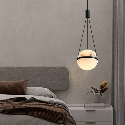 Modern Art Deco Sophisticated Spherical Copper Marble LED Pendant Light For Bedroom