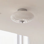 Modern Mid-Century Bauhaus Round Iron Glass LED Semi-Flush Mount Ceiling Light For Bedroom