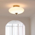 Modern Mid-Century Bauhaus Round Iron Glass LED Semi-Flush Mount Ceiling Light For Bedroom