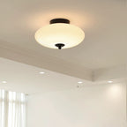 Modern Mid-Century Bauhaus Round Iron Glass LED Semi-Flush Mount Ceiling Light For Bedroom
