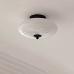 Modern Mid-Century Bauhaus Round Iron Glass LED Semi-Flush Mount Ceiling Light For Bedroom