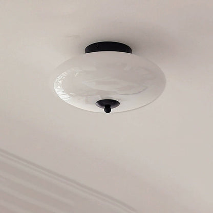 Modern Mid-Century Bauhaus Round Iron Glass LED Semi-Flush Mount Ceiling Light For Bedroom