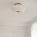 Modern Mid-Century Bauhaus Round Iron Glass LED Semi-Flush Mount Ceiling Light For Bedroom