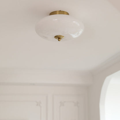 Modern Mid-Century Bauhaus Round Iron Glass LED Semi-Flush Mount Ceiling Light For Bedroom