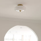 Modern Mid-Century Bauhaus Round Iron Glass LED Semi-Flush Mount Ceiling Light For Bedroom