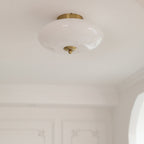 Modern Mid-Century Bauhaus Round Iron Glass LED Semi-Flush Mount Ceiling Light For Bedroom