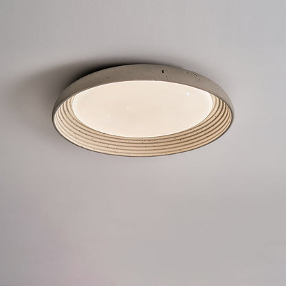 Contemporary Industrial Cement Gray Round Iron PVC LED Flush Mount Ceiling Light For Bedroom