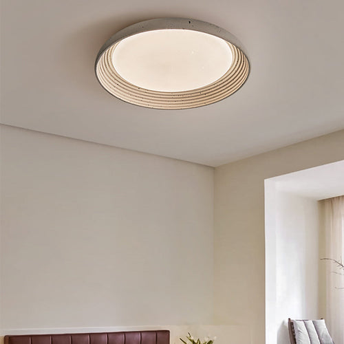 Contemporary Industrial Cement Gray Round Iron PVC LED Flush Mount Ceiling Light For Bedroom