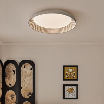 Contemporary Industrial Cement Gray Round Iron PVC LED Flush Mount Ceiling Light For Bedroom