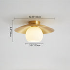 Contemporary Scandinavian Spherical Glass Shade Semi-Flush Mount Ceiling Light With Solid Brass Base 1-Light For Bedroom