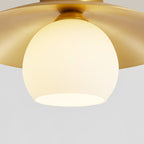 Contemporary Scandinavian Spherical Glass Shade Semi-Flush Mount Ceiling Light With Solid Brass Base 1-Light For Bedroom