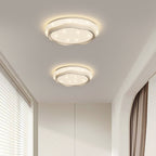 Modern Minimalist Cream-Toned Round Iron PE LED Flush Mount Ceiling Light For Bedroom