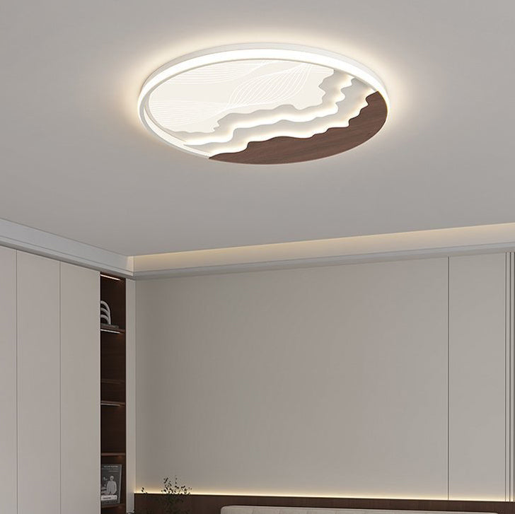 Contemporary Nordic Wave Design Round Iron Acrylic LED Flush Mount Ceiling Light For Bedroom