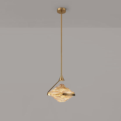 Modern Art Deco Diamond-Shaped Glass Iron LED Pendant Light For Bedroom