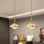 Modern Art Deco Diamond-Shaped Glass Iron LED Pendant Light For Bedroom