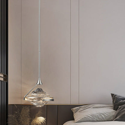 Modern Art Deco Diamond-Shaped Glass Iron LED Pendant Light For Bedroom