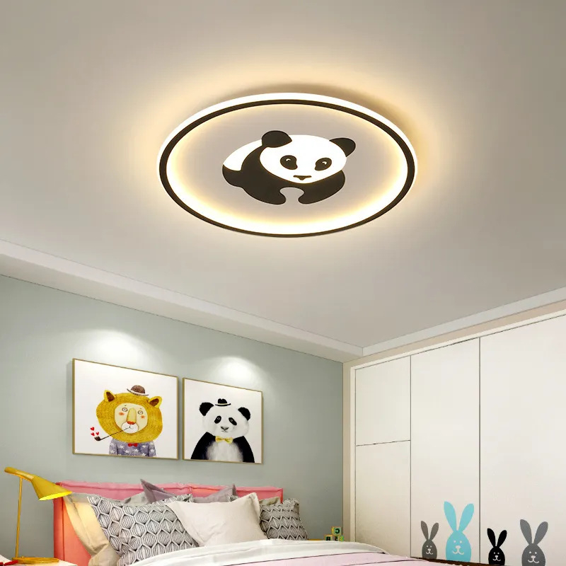 Contemporary Creative Iron Round Panda Kids LED Flush Mount Ceiling Light For Bedroom